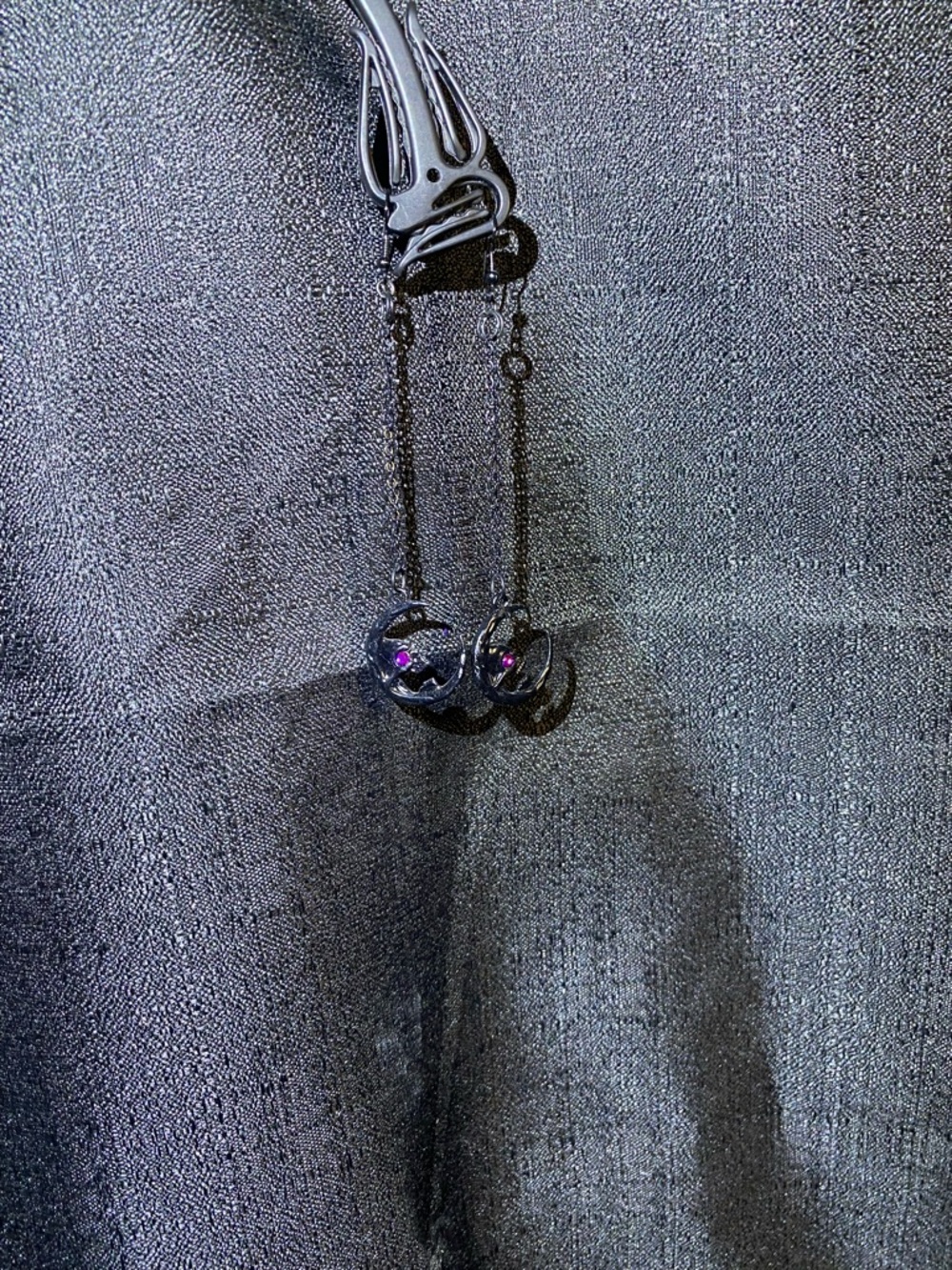 Black Crescent Moon Skull Earrings with Purple Accent - Women's Jewelry - Picture 3 of 3